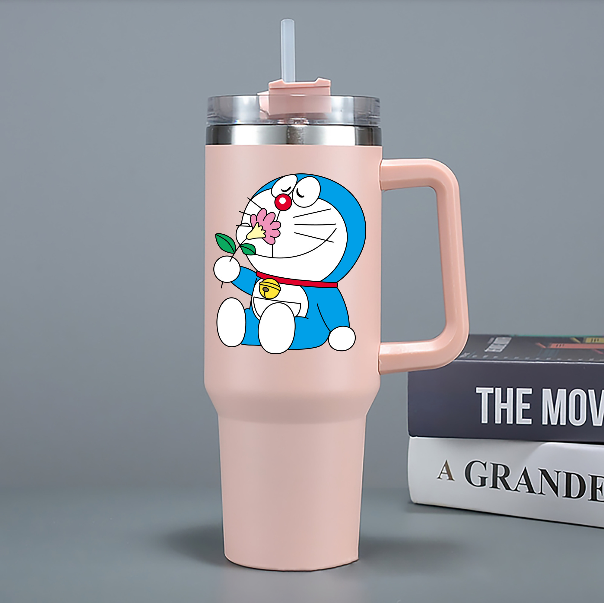 （画像用） ドラえもん Doraemon 1200mL車用タンブラー - クリスタルステッカー（プラスチックストロー付き）